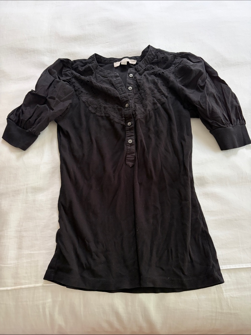 Black Lace Yoke Button-Front Tunic Top